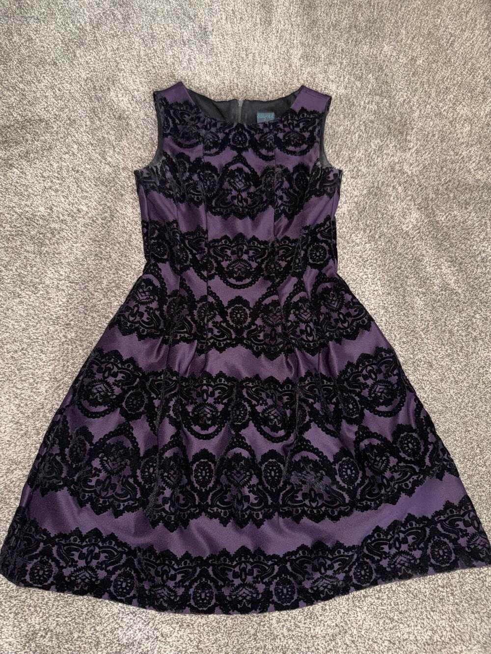 Gabby Skye Women's Sleeveless Fit and Flare Dress in Purple and Black Velvet Bro